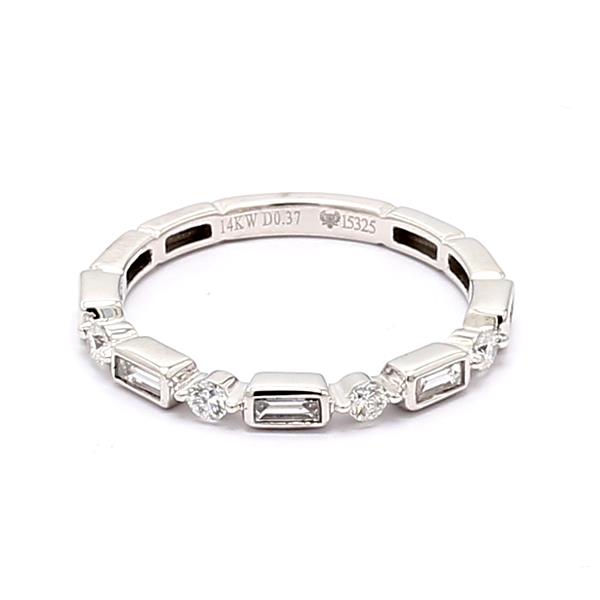 14K White Gold Baguette and Round Stackable Diamond Band, 0.58 ct tw