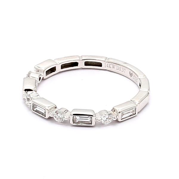 14K White Gold Baguette and Round Stackable Diamond Band, 0.58 ct tw – view 2