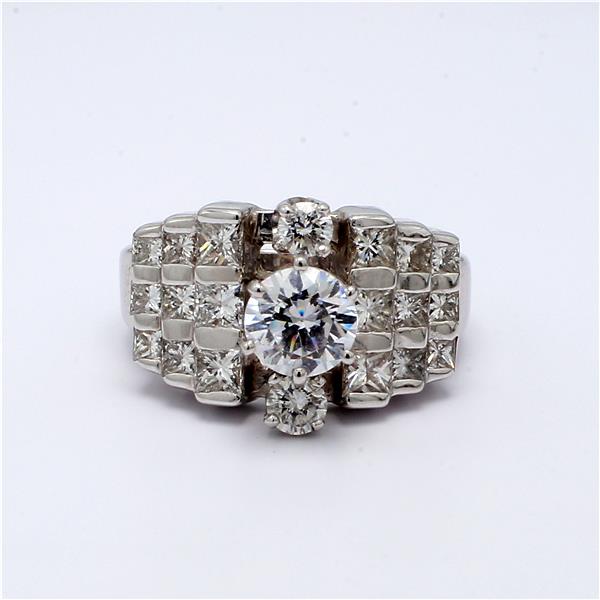 14K White Gold Bar-Set Round and Princess Diamond Semi-Mount