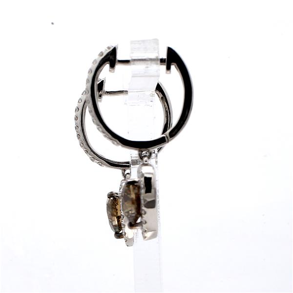 14K White Gold Brown Heart Diamond Halo Drop Earrings, 2.63 ct tw
