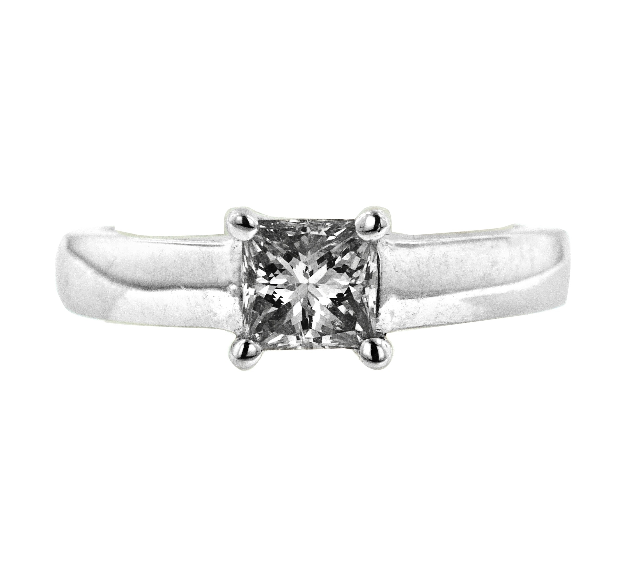 14K White Gold Cathedral Solitaire Ring with 0.53 ct Princess-Cut Diamond