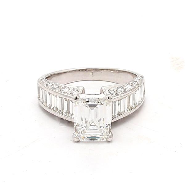 14K White Gold Channel-Set Emerald-Cut and Round Diamond Semi-Mount, 2.50 ct tw