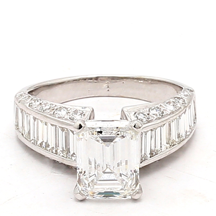 14K White Gold Channel-Set Emerald-Cut and Round Diamond Semi-Mount, 2.50 ct tw