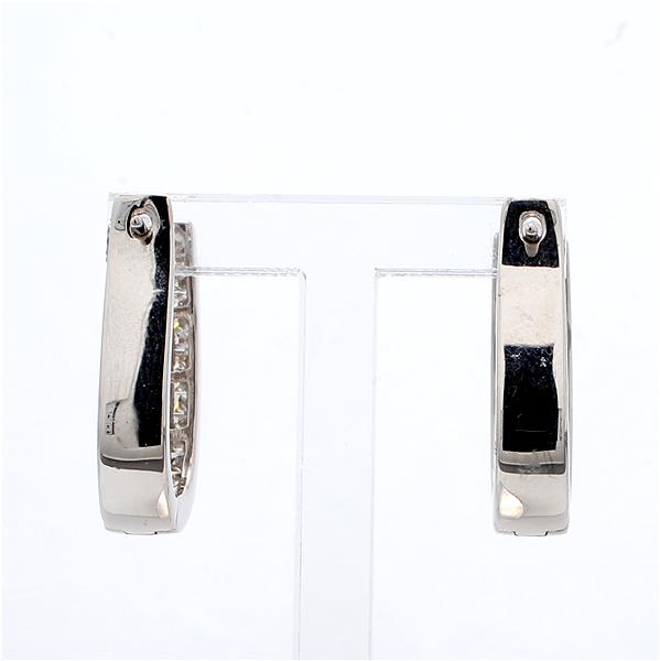 14K White Gold Channel Set Princess Diamond Hoop Earrings, 2.00 ct tw