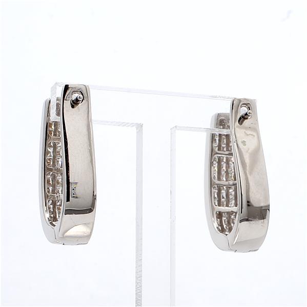 14K White Gold Channel Set Princess Diamond Hoop Earrings, 2.00 ct tw