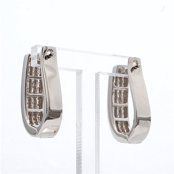 14K White Gold Channel Set Princess Diamond Hoop Earrings, 2.00 ct tw