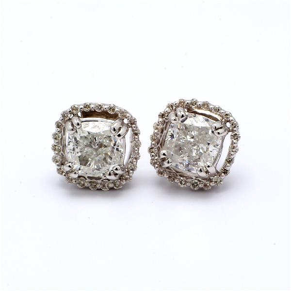14K White Gold Cushion-Cut Diamond Halo Earrings, 2.26 ct tw