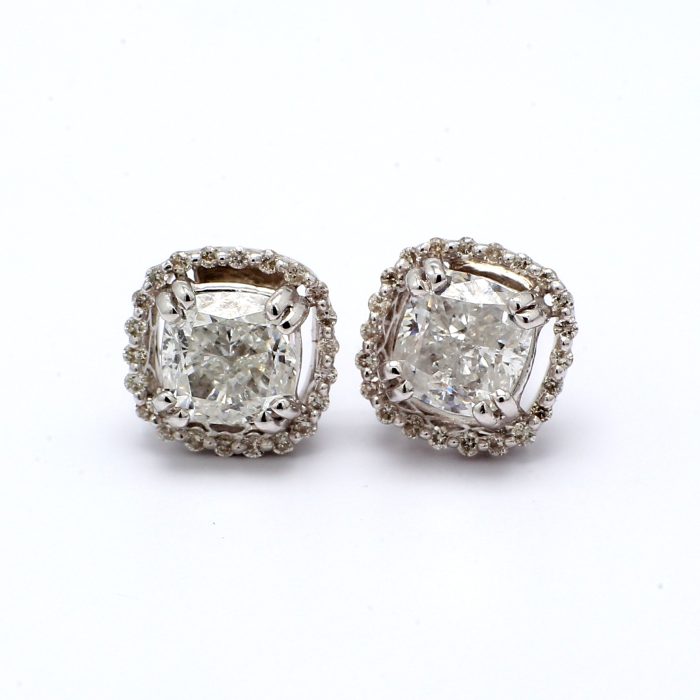 14K White Gold Cushion-Cut Diamond Halo Earrings, 2.26 ct tw