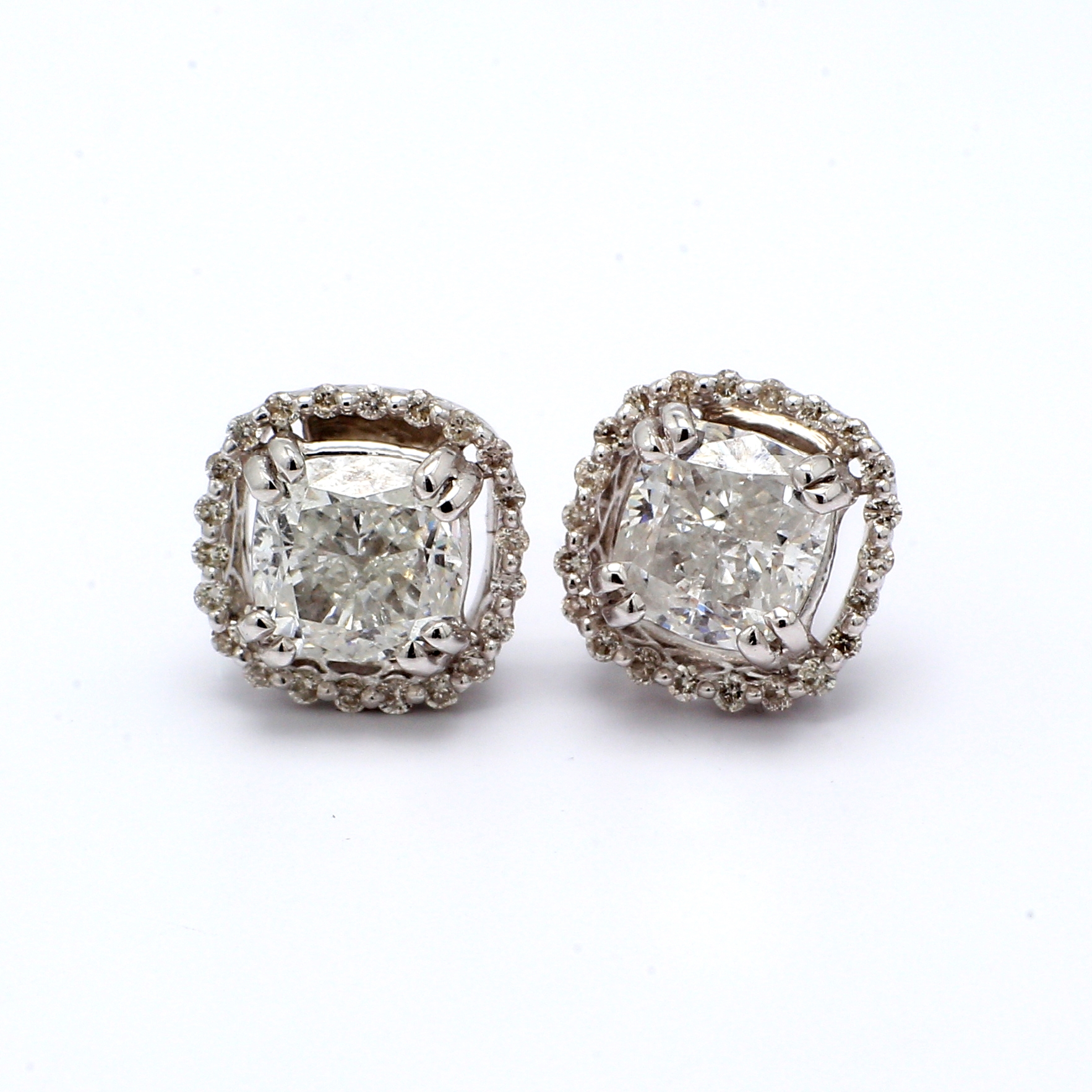 14K White Gold Cushion-Cut Diamond Halo Earrings, 2.26 ct tw