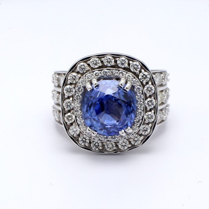 14K White Gold Cushion Sapphire and Diamond Ring, 1.93 ct tw