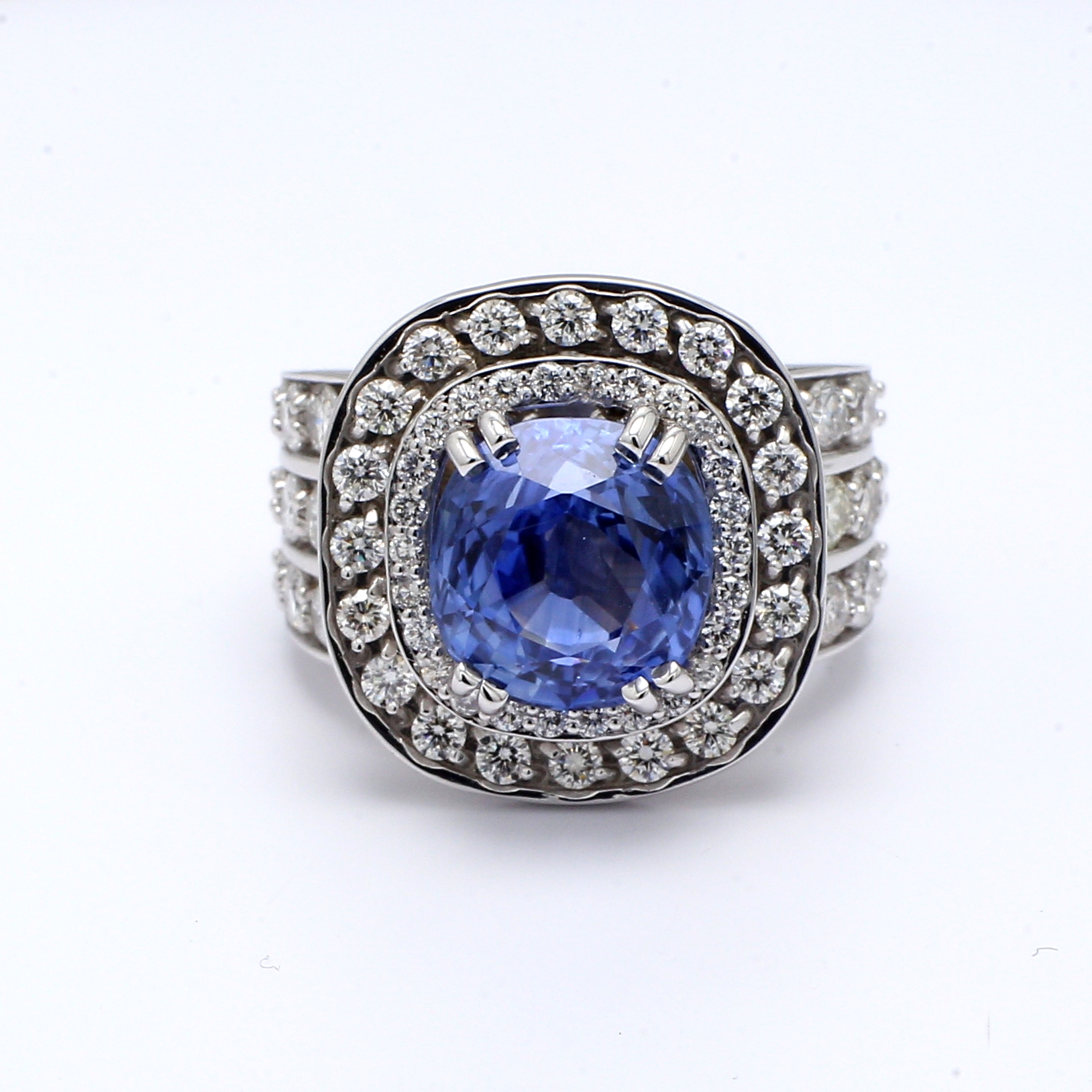 14K White Gold Cushion Sapphire and Diamond Ring, 1.93 ct tw