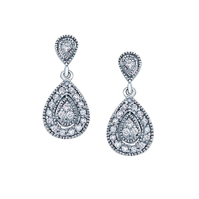 14k White Gold Diamond Antique Style Fashion Earrings