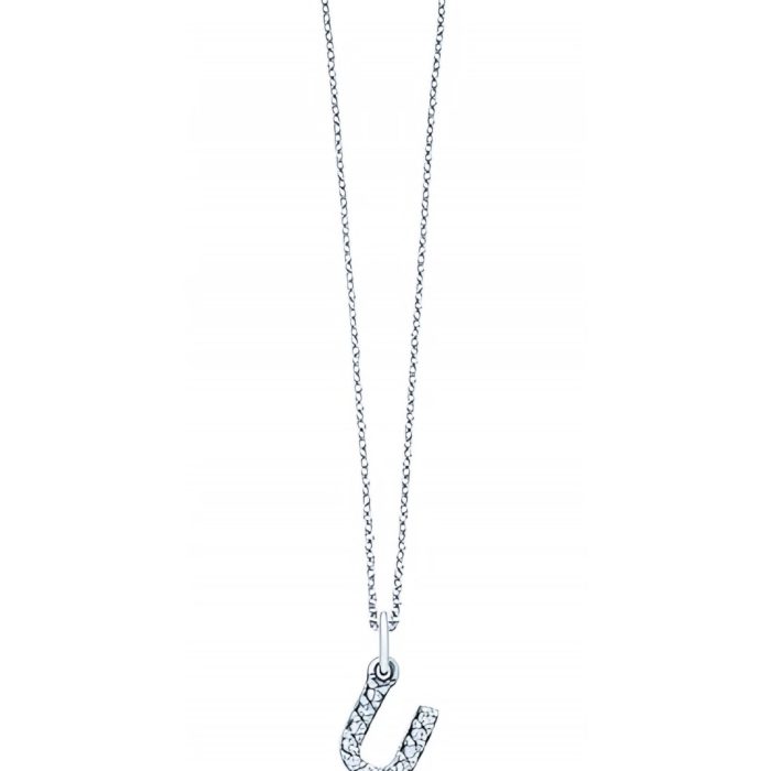 KC Designs 14k White Gold Diamond Baby Block Initial "U" Necklace
