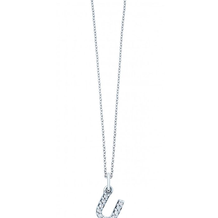 KC Designs 14k White Gold Diamond Baby Block Initial "U" Necklace