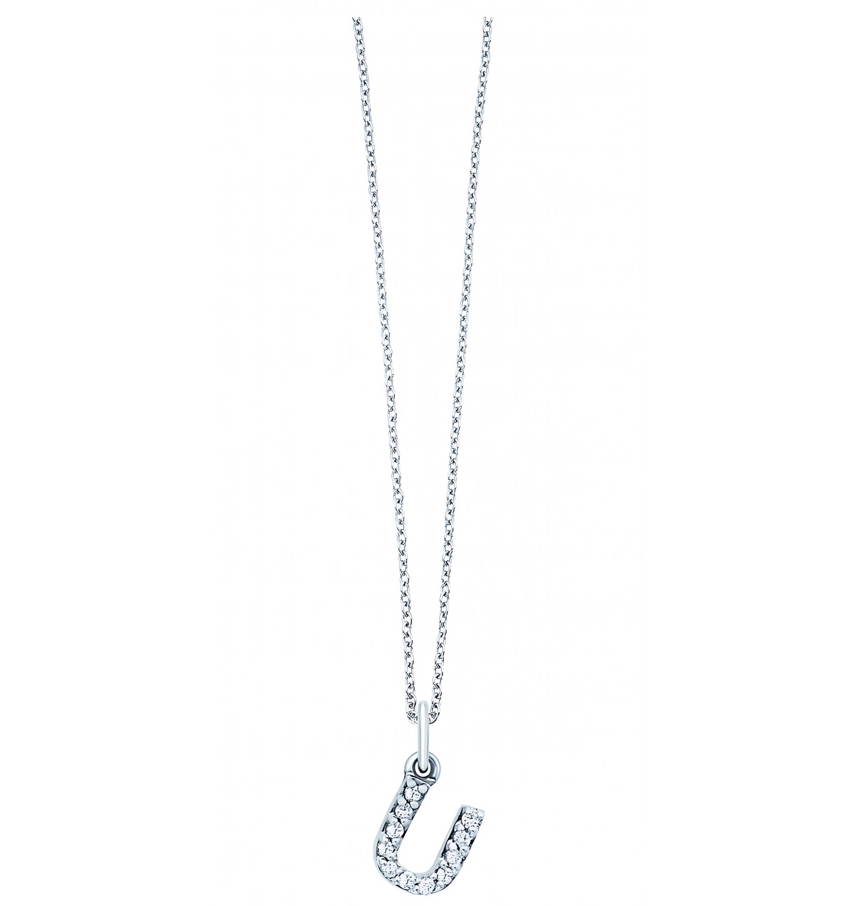 KC Designs 14k White Gold Diamond Baby Block Initial "U" Necklace