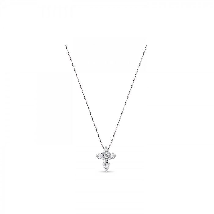 14k White Gold Diamond Baby Cross Necklace