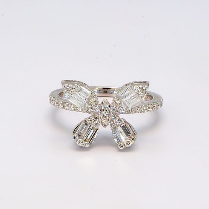 14K White Gold Diamond Butterfly Ring, 0.98 ct tw