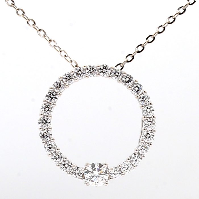 14K White Gold Diamond Circle Pendant, 1.25 ct tw