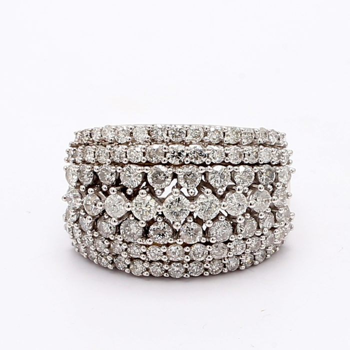 14K White Gold Diamond Cluster Band, 4.00 ct tw