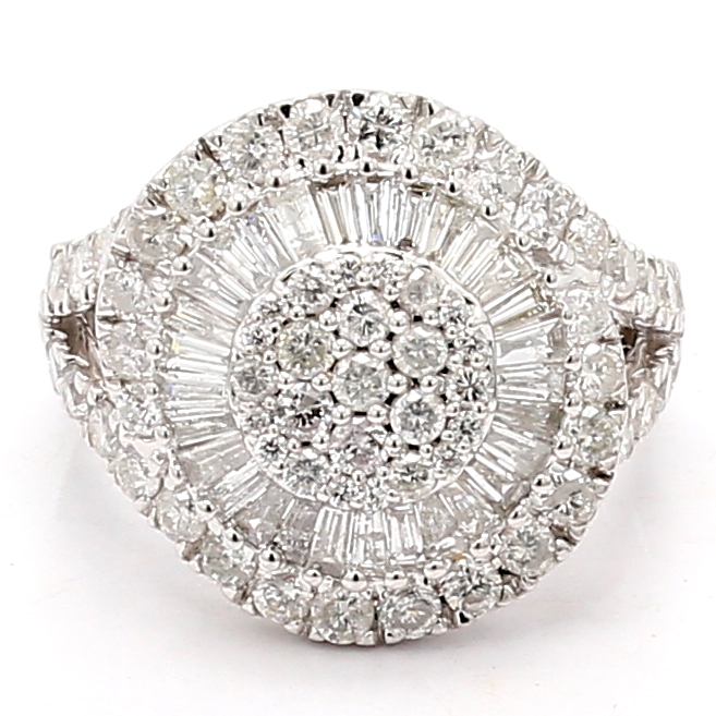 14K White Gold Diamond Cluster Ring, 2.76 ct tw