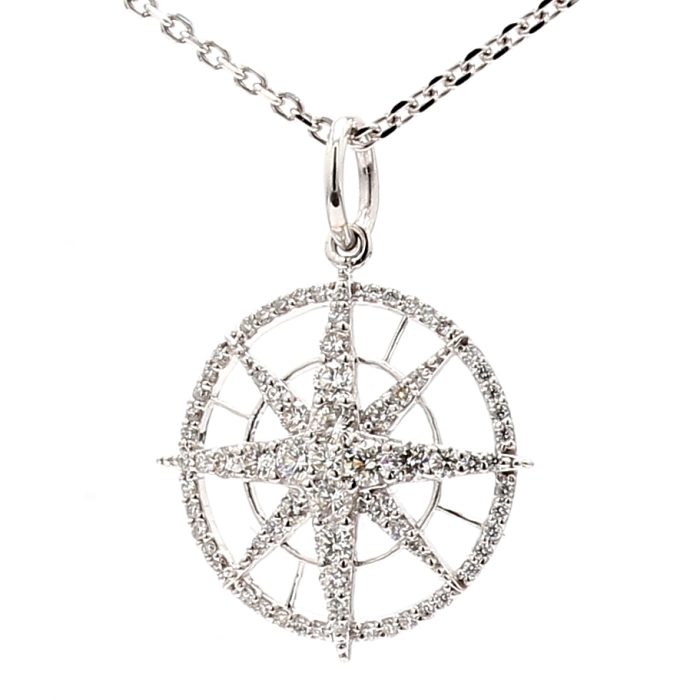 14K White Gold Diamond Compass Pendant, 0.43 ct tw