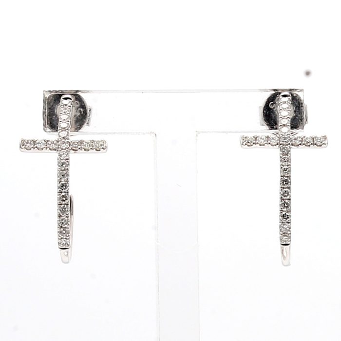 14K White Gold Diamond Cross Hoop Earrings, 0.35 ct tw