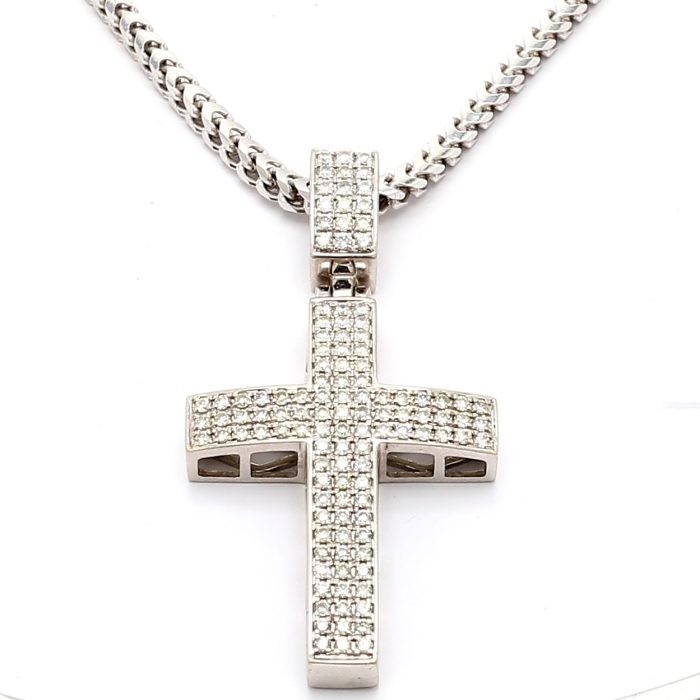14K White Gold Diamond Cross Pendant, 1.00 ct tw