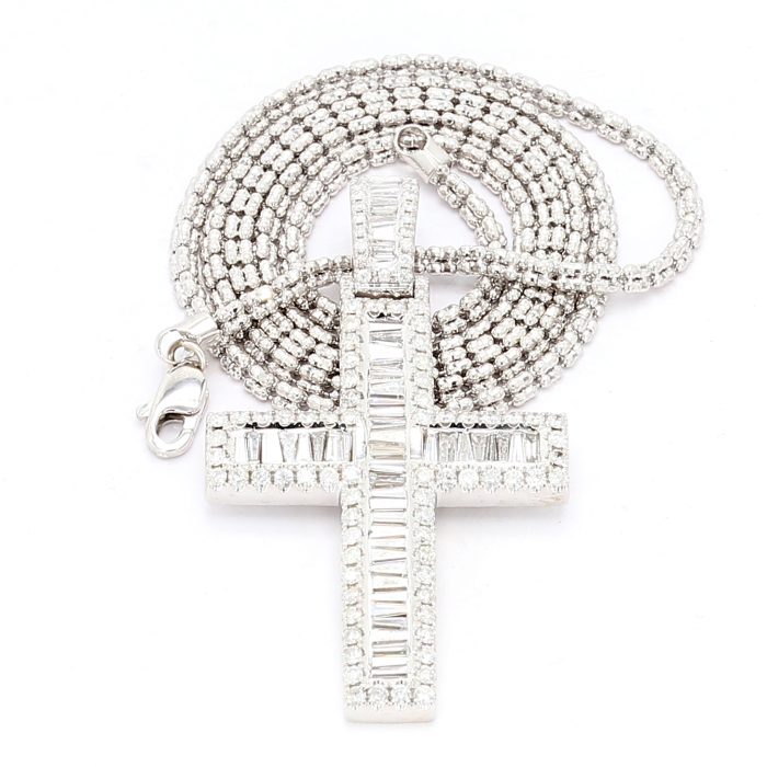 14K White Gold Diamond Cross Pendant, 3.57 ct tw