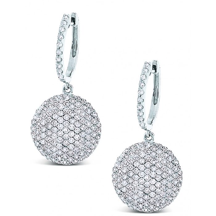 14k White Gold Diamond Disc Drop Earrings