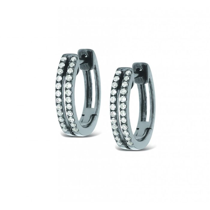 14k White Gold Diamond Double Row Mini Hoop Earrings