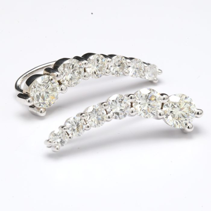 14K White Gold Diamond Ear Crawler Earrings, 3.95 ct tw