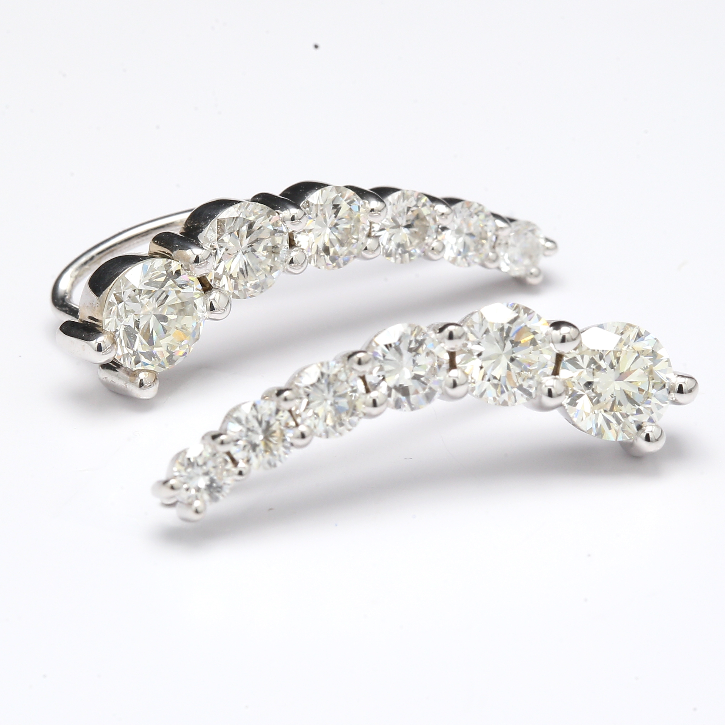 14K White Gold Diamond Ear Crawler Earrings, 3.95 ct tw