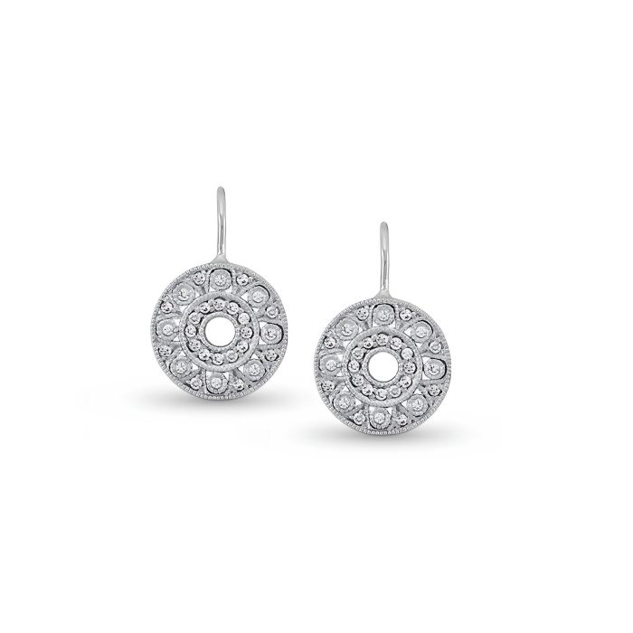 14k White Gold Diamond Filigree Antique Earrings