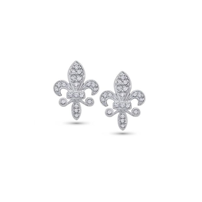 14k White Gold Diamond Fleur-de-lis Earrings