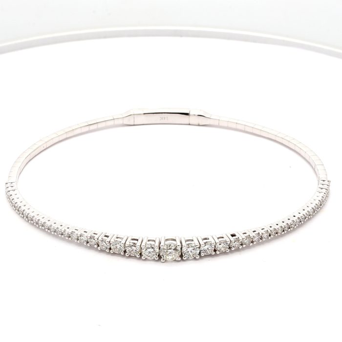 14K White Gold Diamond Flexible Bangle, 1.54 ct tw