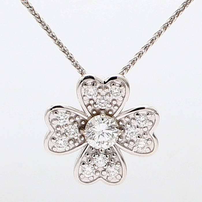 14K White Gold Diamond Flower Pendant, 0.80 ct tw