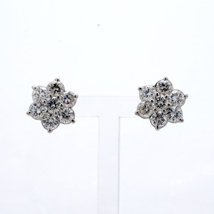 14K White Gold Diamond Flower Stud Earrings, 3.50 ct tw