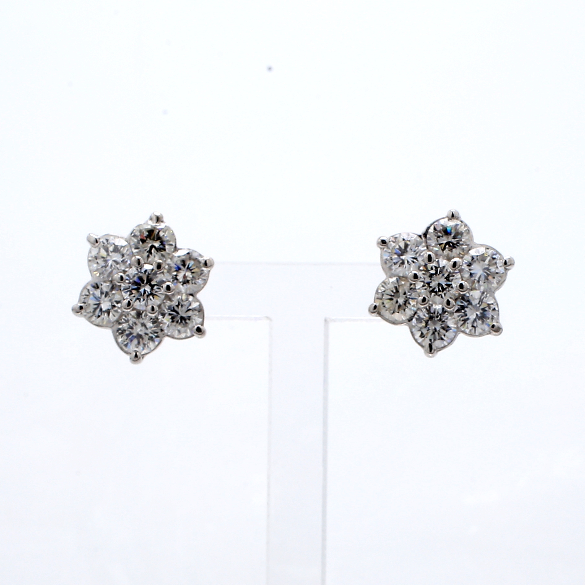 14K White Gold Diamond Flower Stud Earrings, 3.50 ct tw