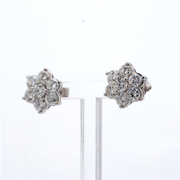 14K White Gold Diamond Flower Stud Earrings, 3.50 ct tw
