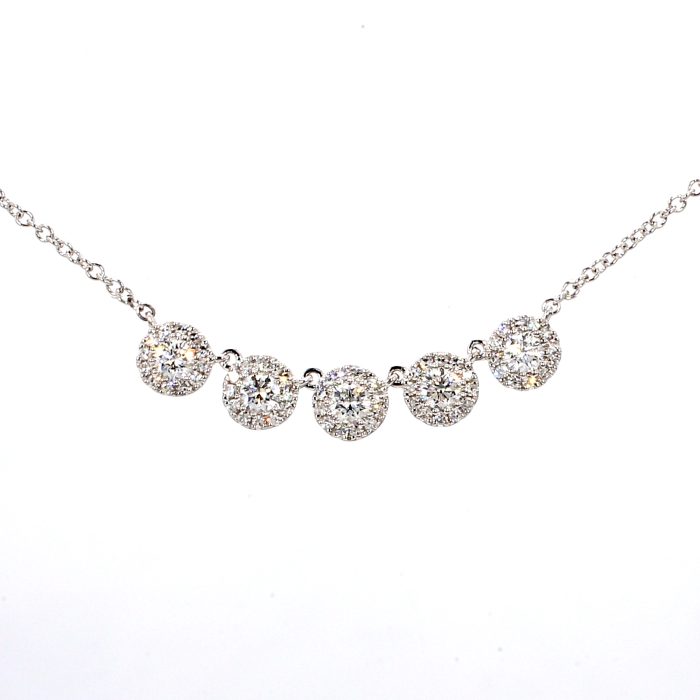 14K White Gold Diamond Halo Necklace, 0.53 ct tw