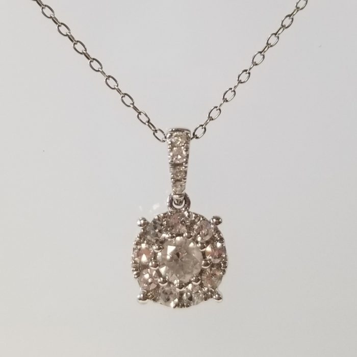 14K White Gold Diamond Halo Pendant, 0.31 ct tw