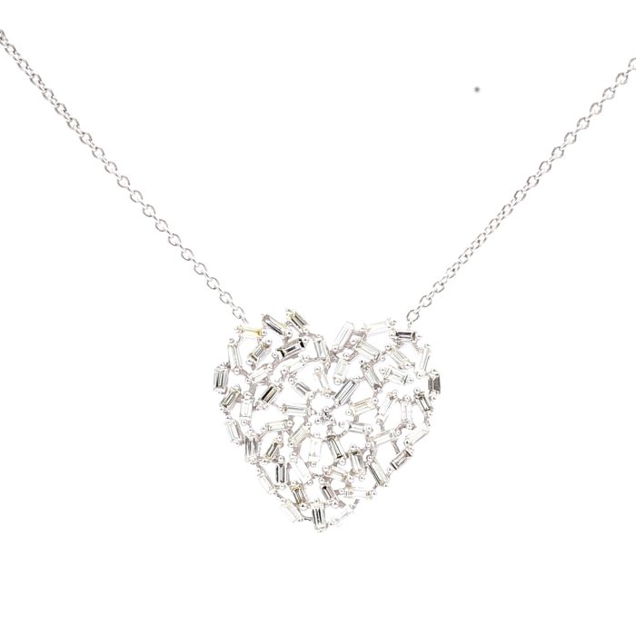14K White Gold Diamond Heart Cluster Pendant, 1.57 ct tw