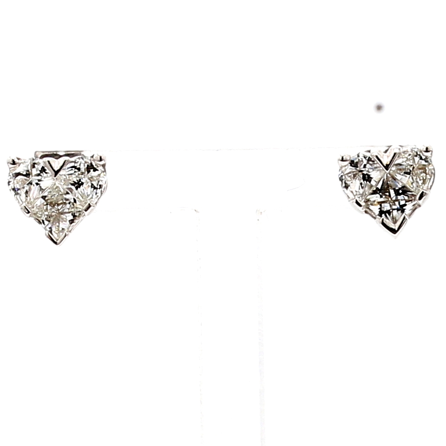 14K White Gold Diamond Heart Cluster Stud Earrings, 1.21 ct tw