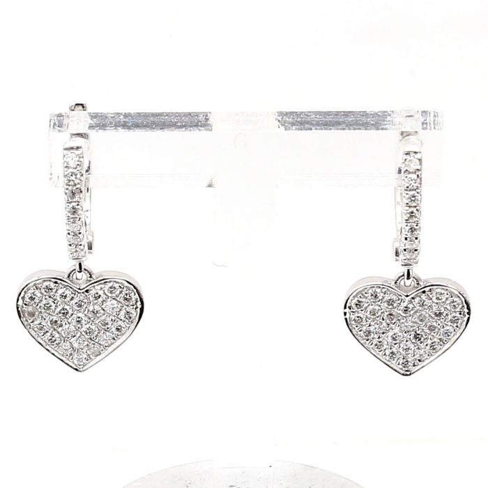 14K White Gold Diamond Heart Drop Earrings, 0.49 ct tw