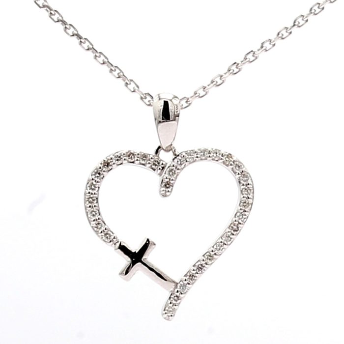 14K White Gold Diamond Heart Pendant, 0.13 ct tw
