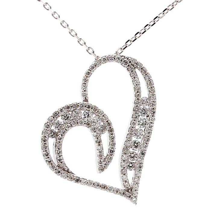 14K White Gold Diamond Heart Pendant, 1.20 ct tw