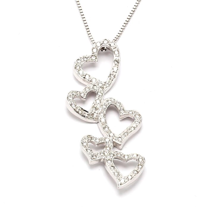14K White Gold Diamond Hearts Necklace, 0.50 ct tw