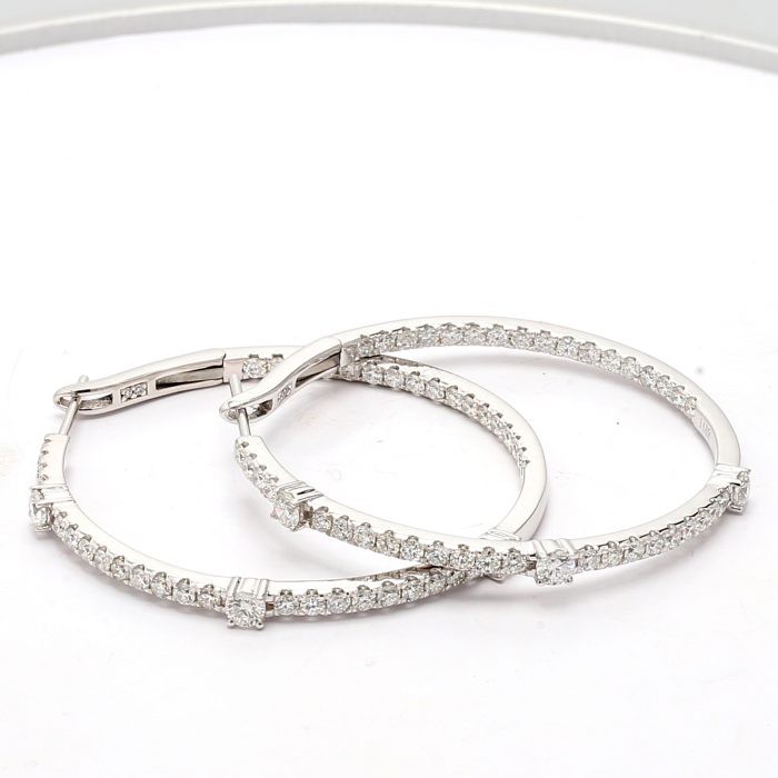 14K White Gold Diamond Hoop Earrings, 2.10 ct tw