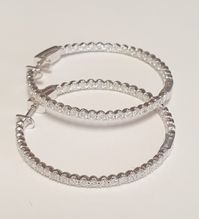 14K White Gold Diamond Hoop Earrings, 2.25 ct tw