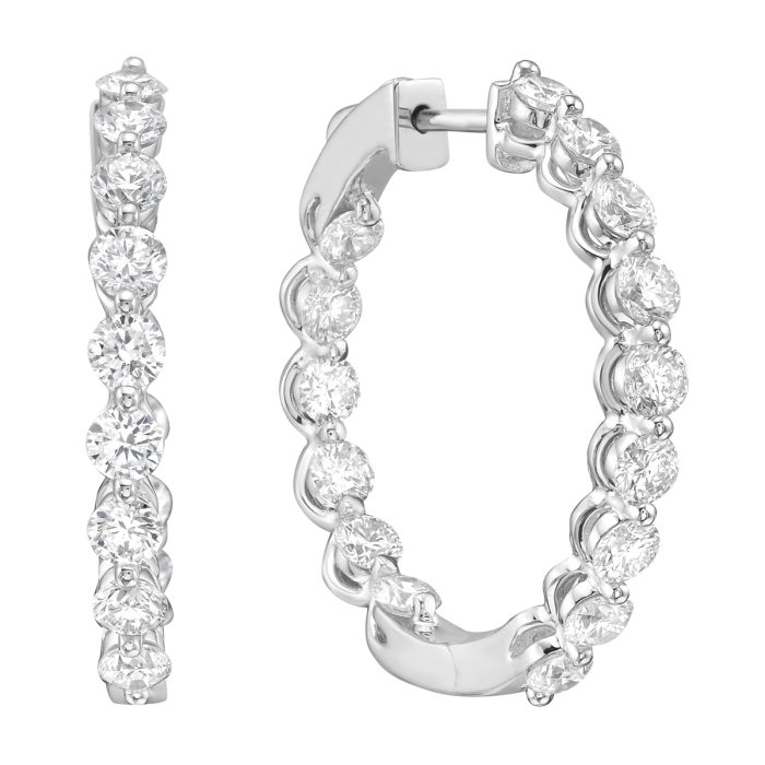 14K White Gold Diamond Hoop Earrings, 2.95 ct tw